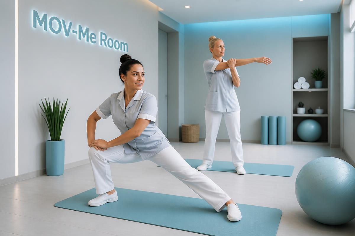 Camareras de piso realizando ejercicios de Mov-me en la Mov-me Room
